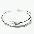 Metal Wire Rhinestone & Pearl Bangle