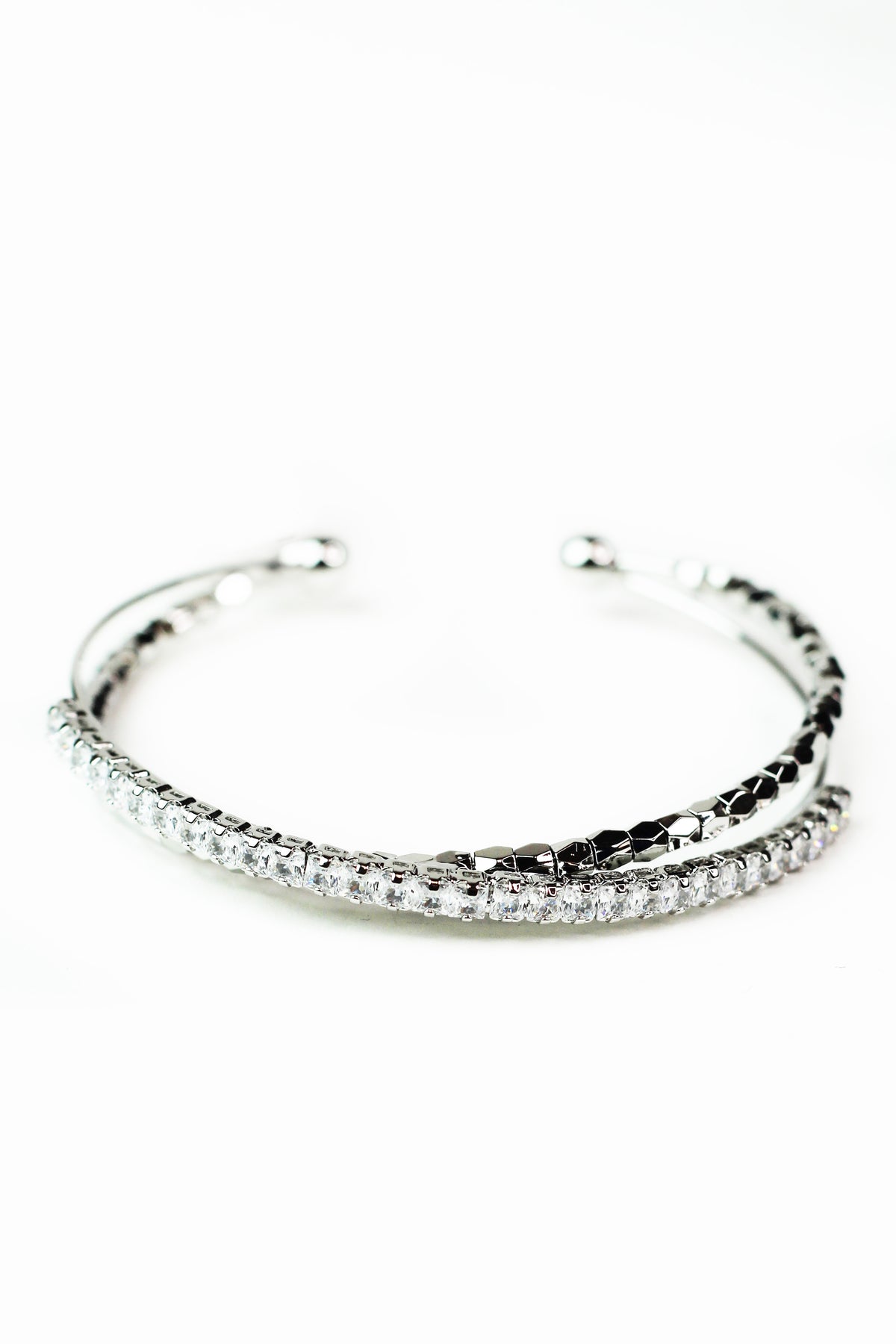 Rhinestone &amp; Metal Bead Criss Cross Bangle Bracelet
