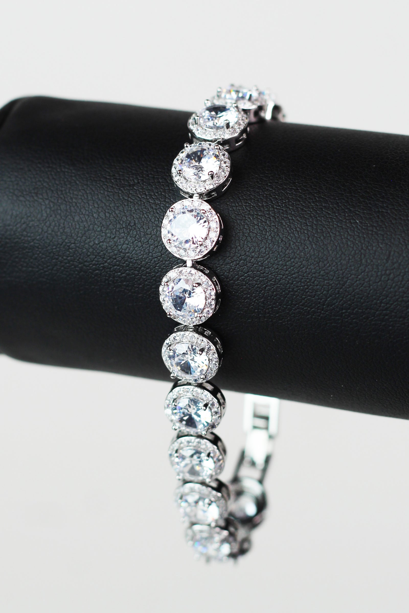 Pave Trimmed Medium Round Stones Tennis Bracelet