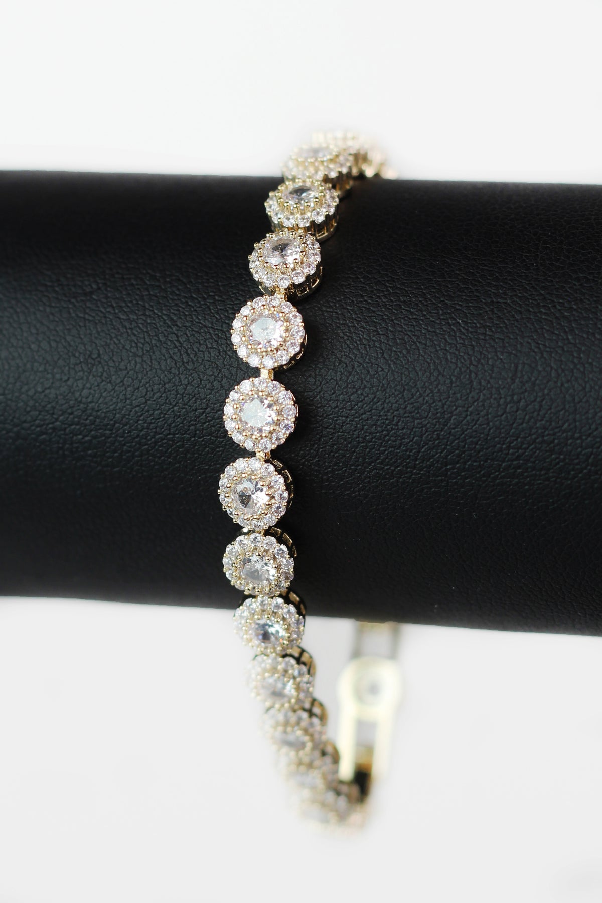 Pave Trimmed Small Round Stones Tennis Bracelet