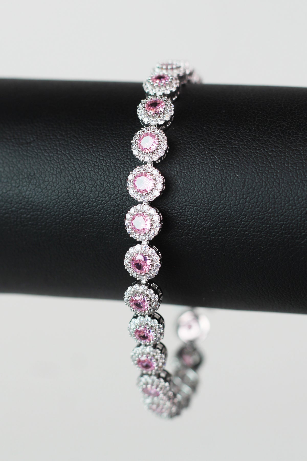 Pave Trimmed Small Round Stones Tennis Bracelet
