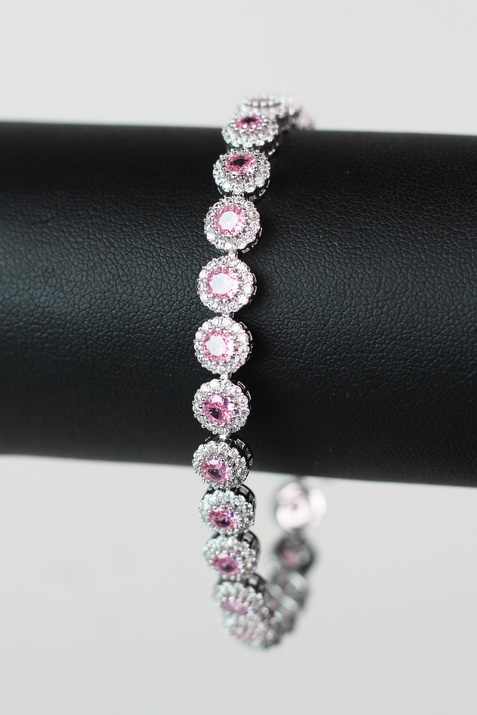 Pave Trimmed Small Round Stones Tennis Bracelet