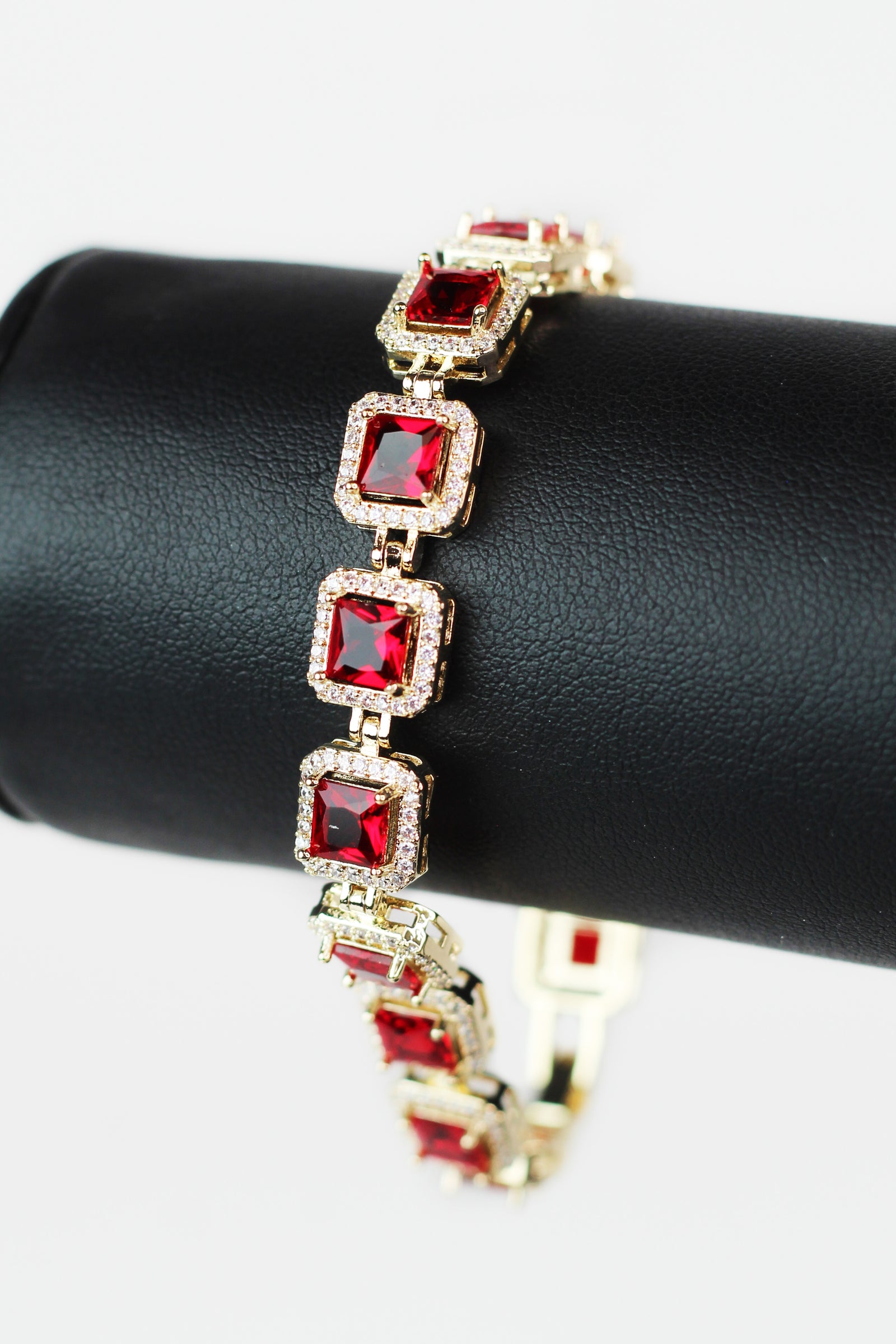 Pave Trimmed Medium Square Stones Tennis Bracelet