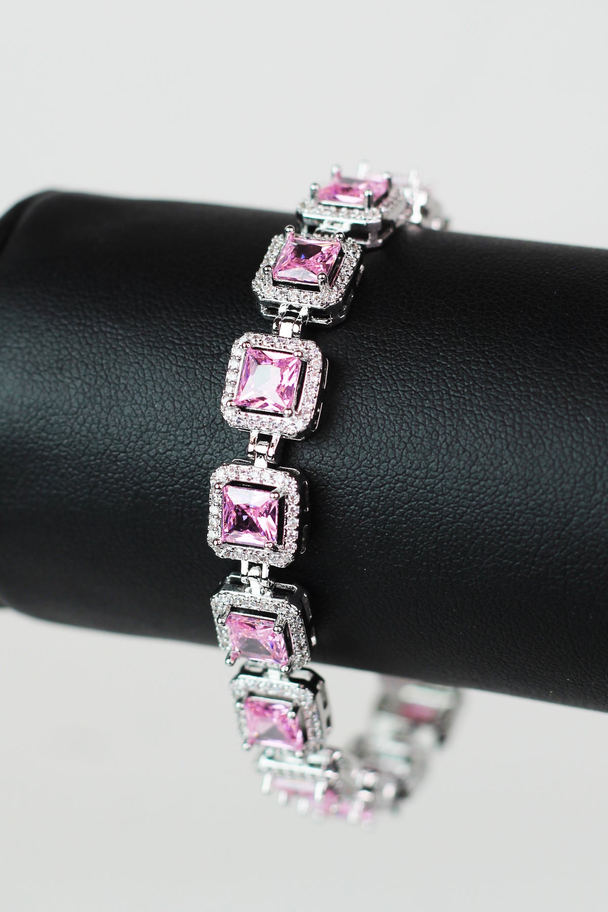 Pave Trimmed Medium Square Stones Tennis Bracelet