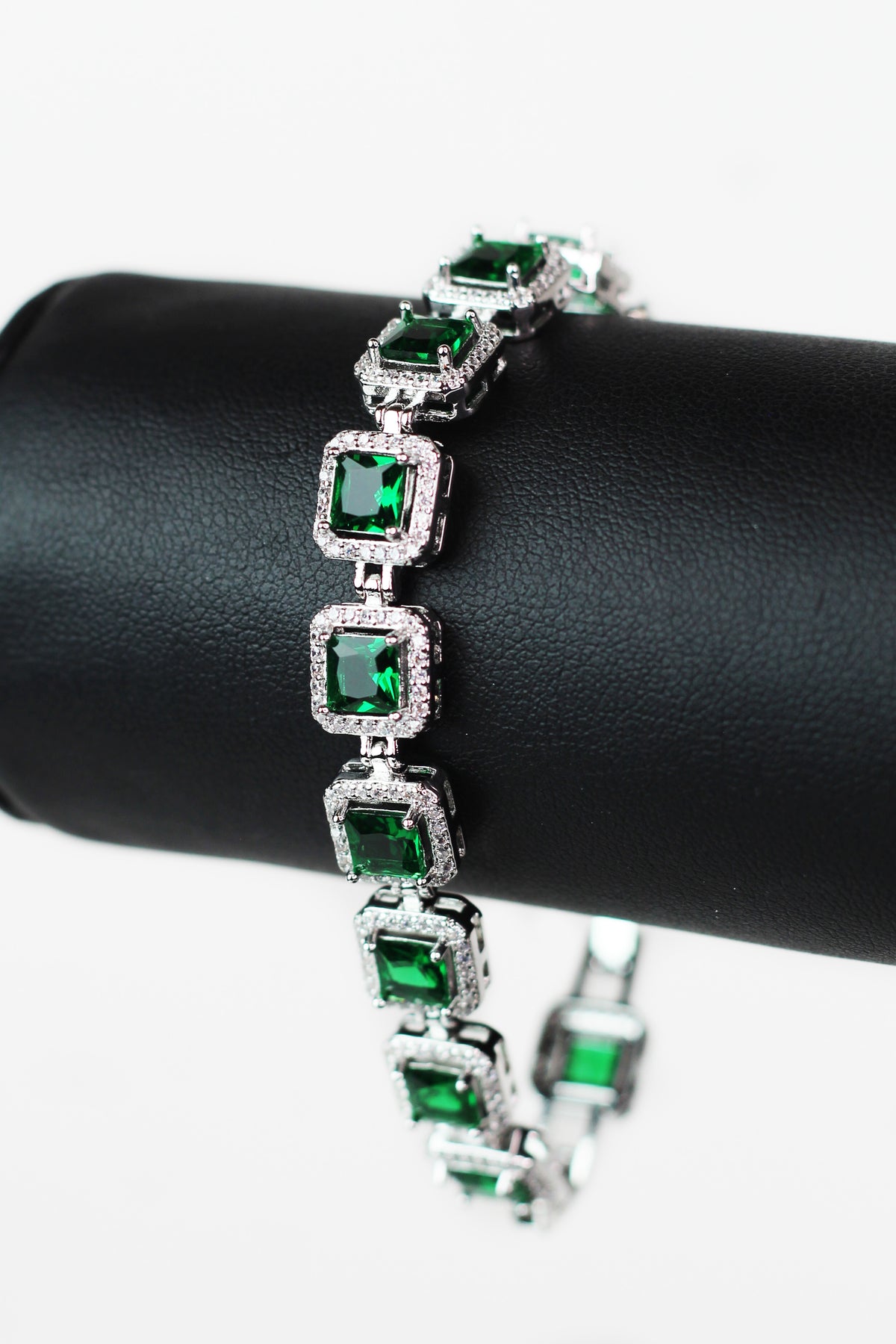 Pave Trimmed Medium Square Stones Tennis Bracelet