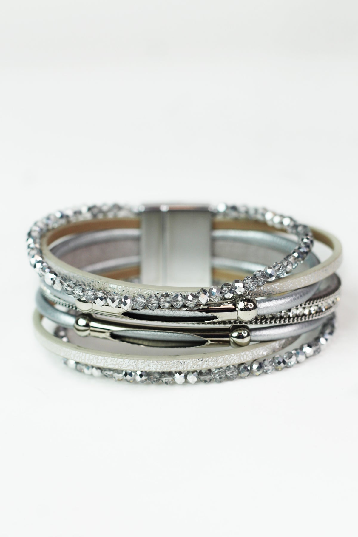Strips Stones Beads &amp; Metal Sliders Magnetic Bracelet