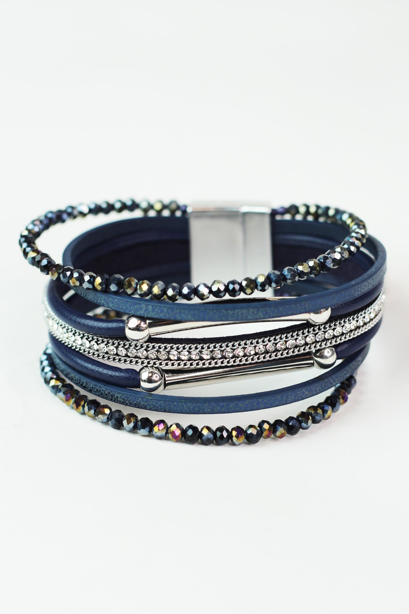 Strips Stones Beads & Metal Sliders Magnetic Bracelet
