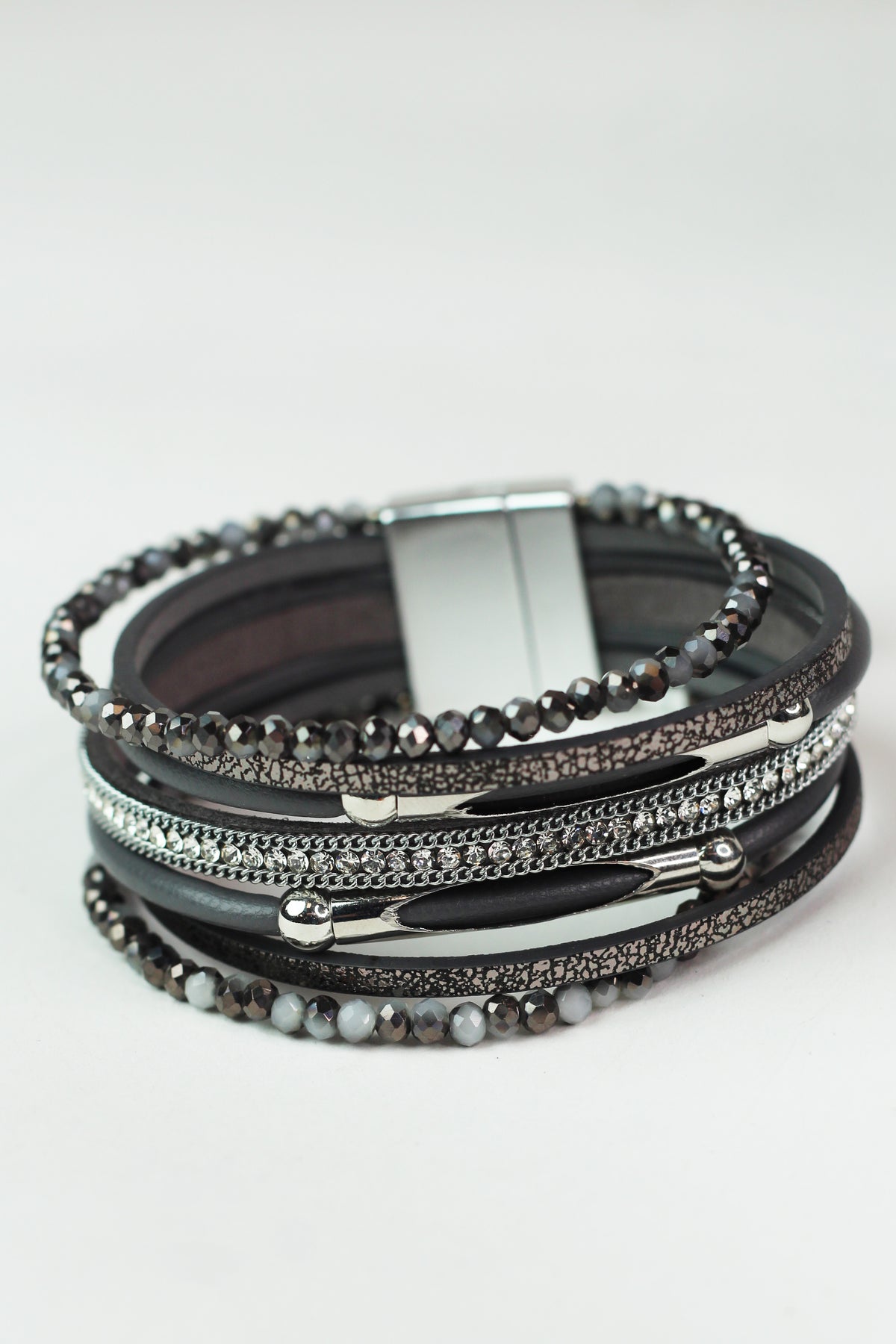 Strips Stones Beads & Metal Sliders Magnetic Bracelet