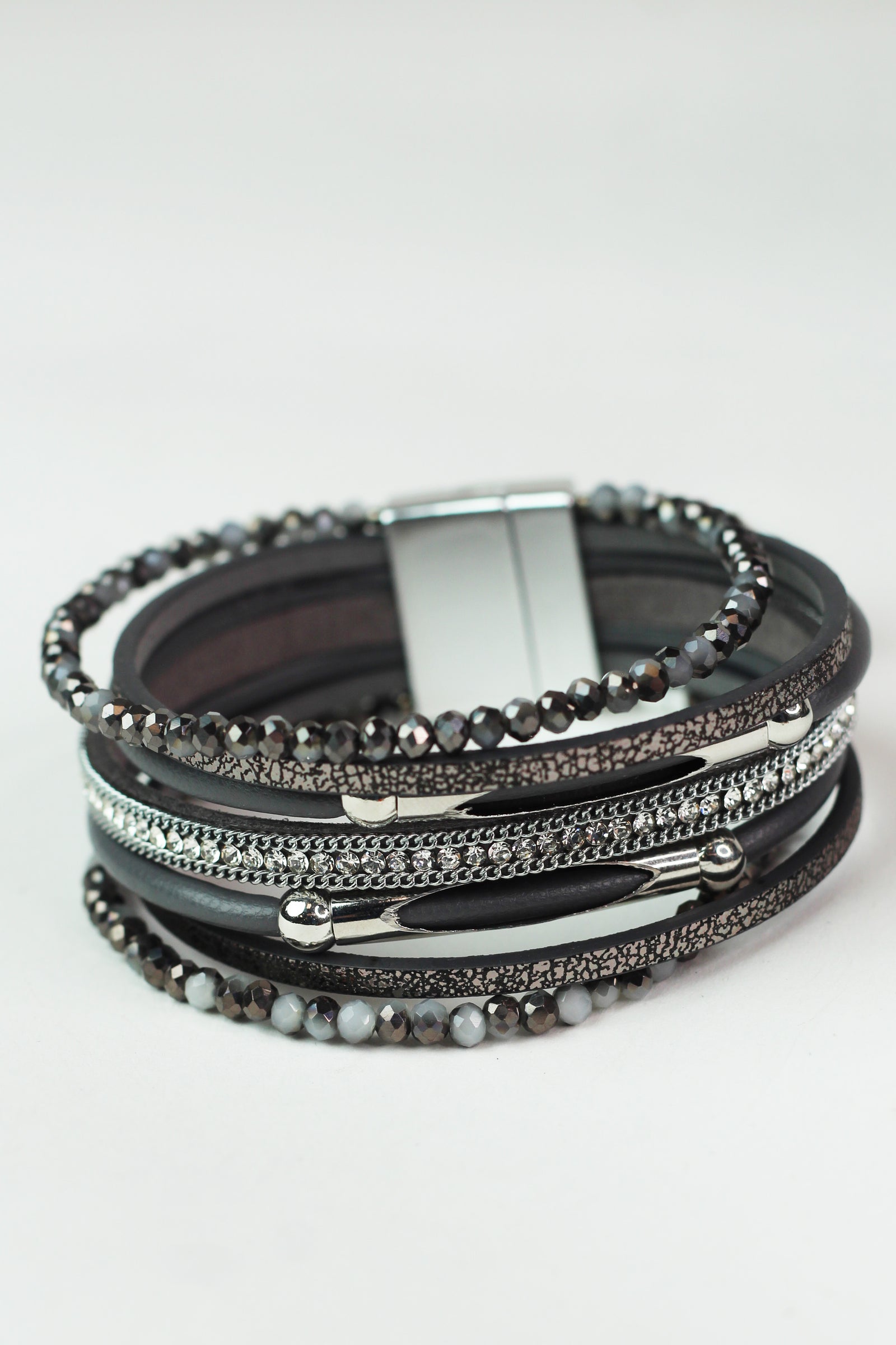 Strips Stones Beads & Metal Sliders Magnetic Bracelet