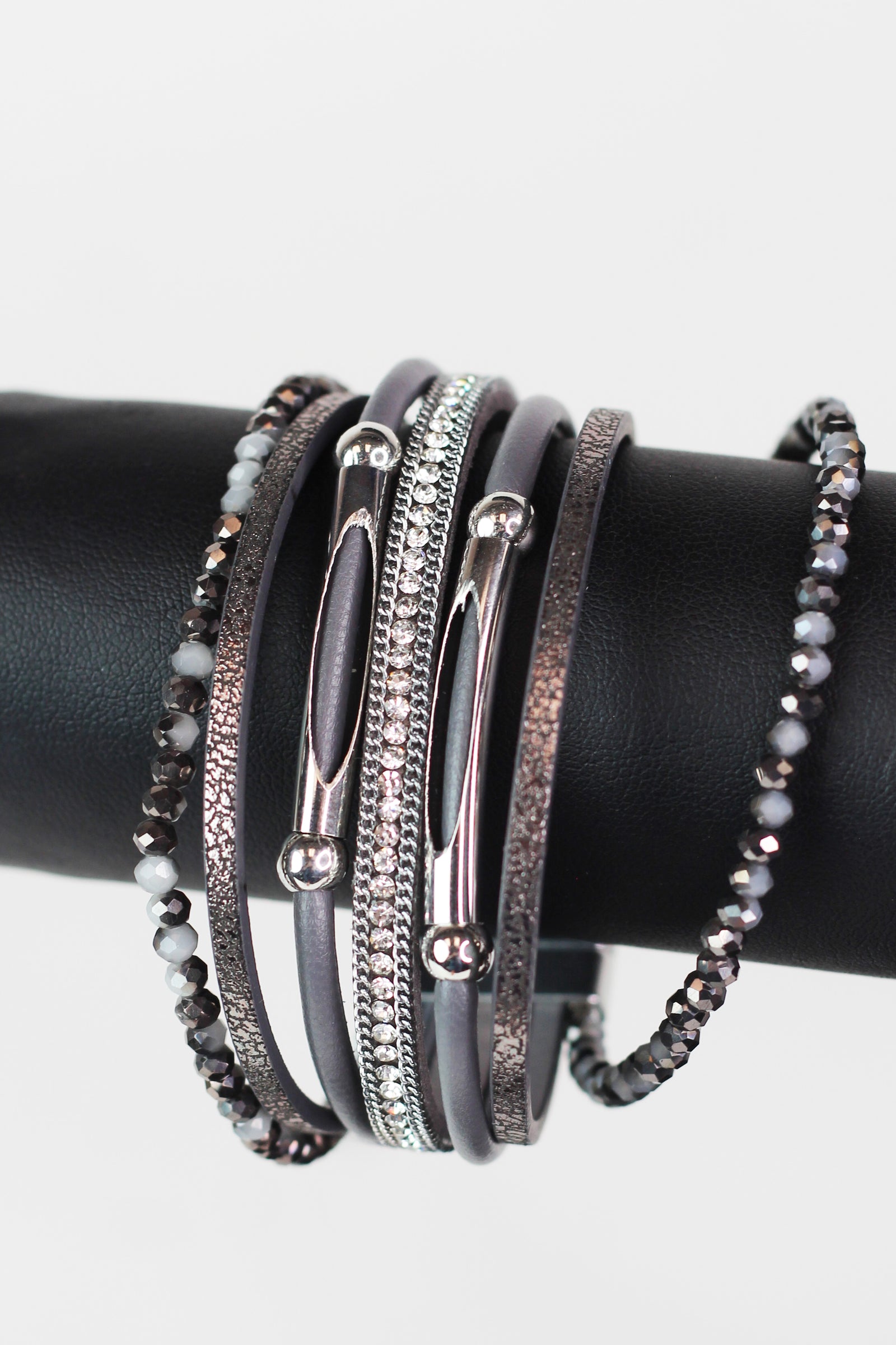 Strips Stones Beads & Metal Sliders Magnetic Bracelet