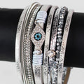 Wide Stones Beads & Strips & Pave Evil Eye Magnetic Bracelet