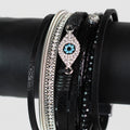 Wide Stones Beads & Strips & Pave Evil Eye Magnetic Bracelet