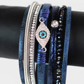 Wide Stones Beads & Strips & Pave Evil Eye Magnetic Bracelet