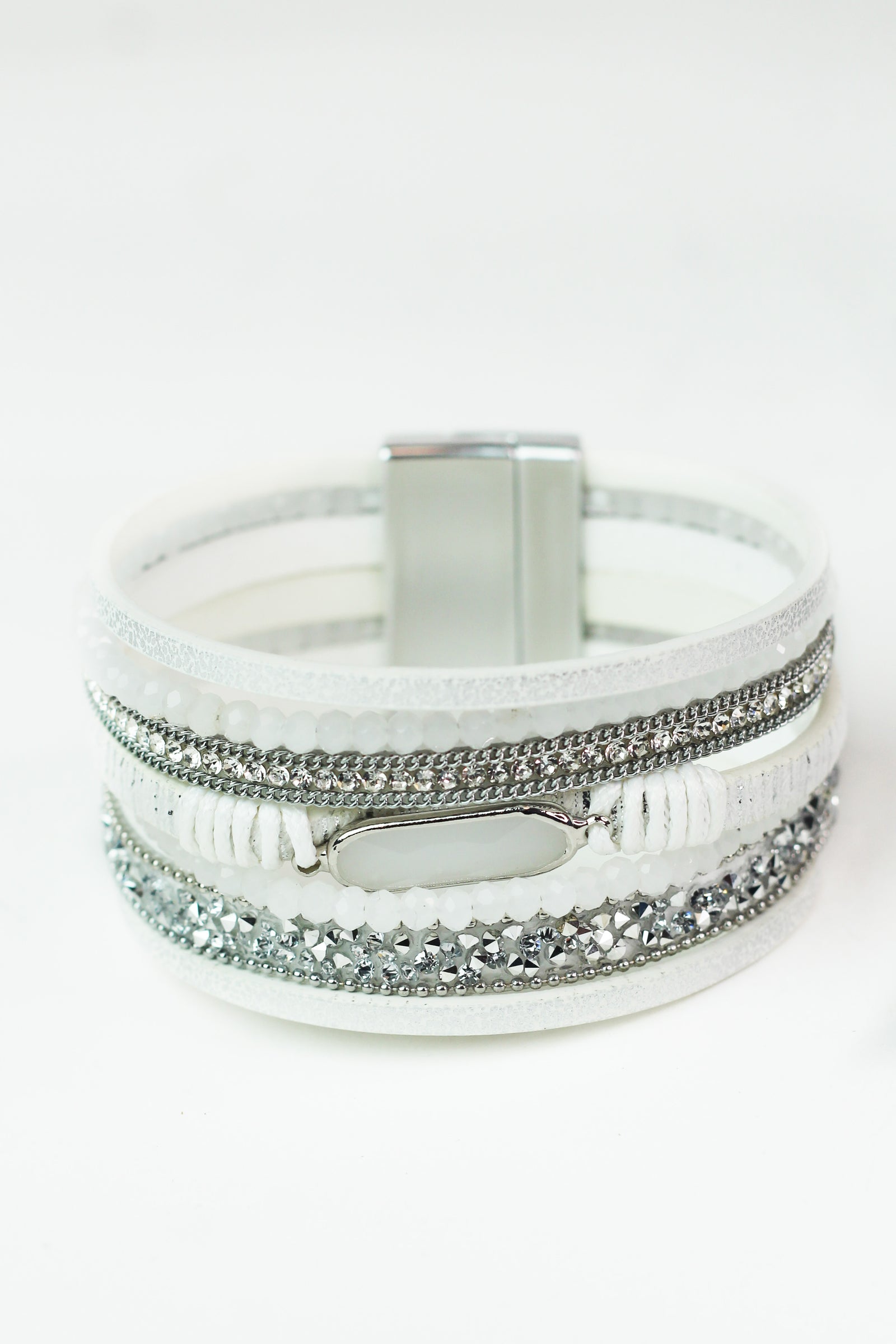 Wide Stones Beads Strips & Oval Stone Magnetic Bracelet