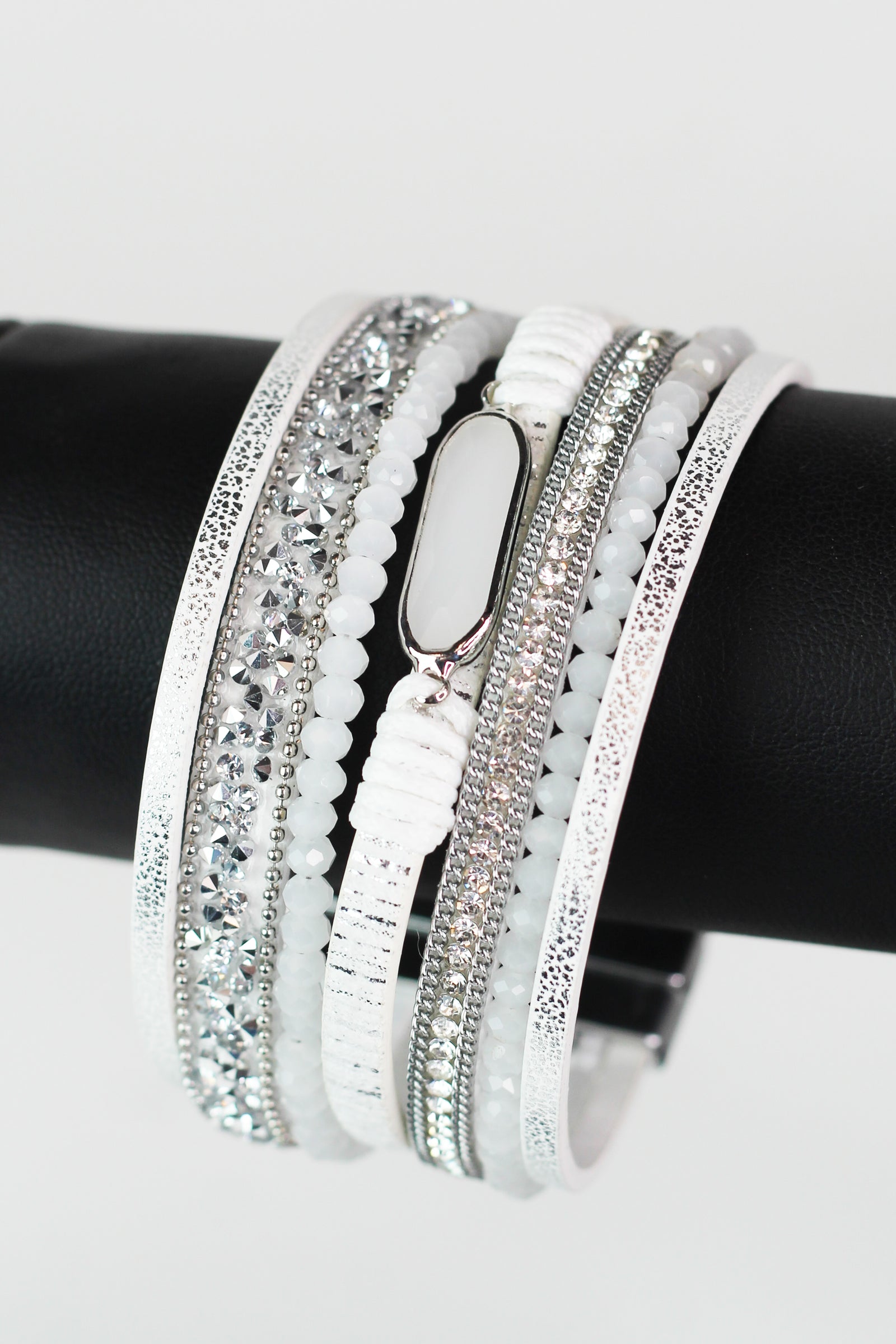 Wide Stones Beads Strips & Oval Stone Magnetic Bracelet
