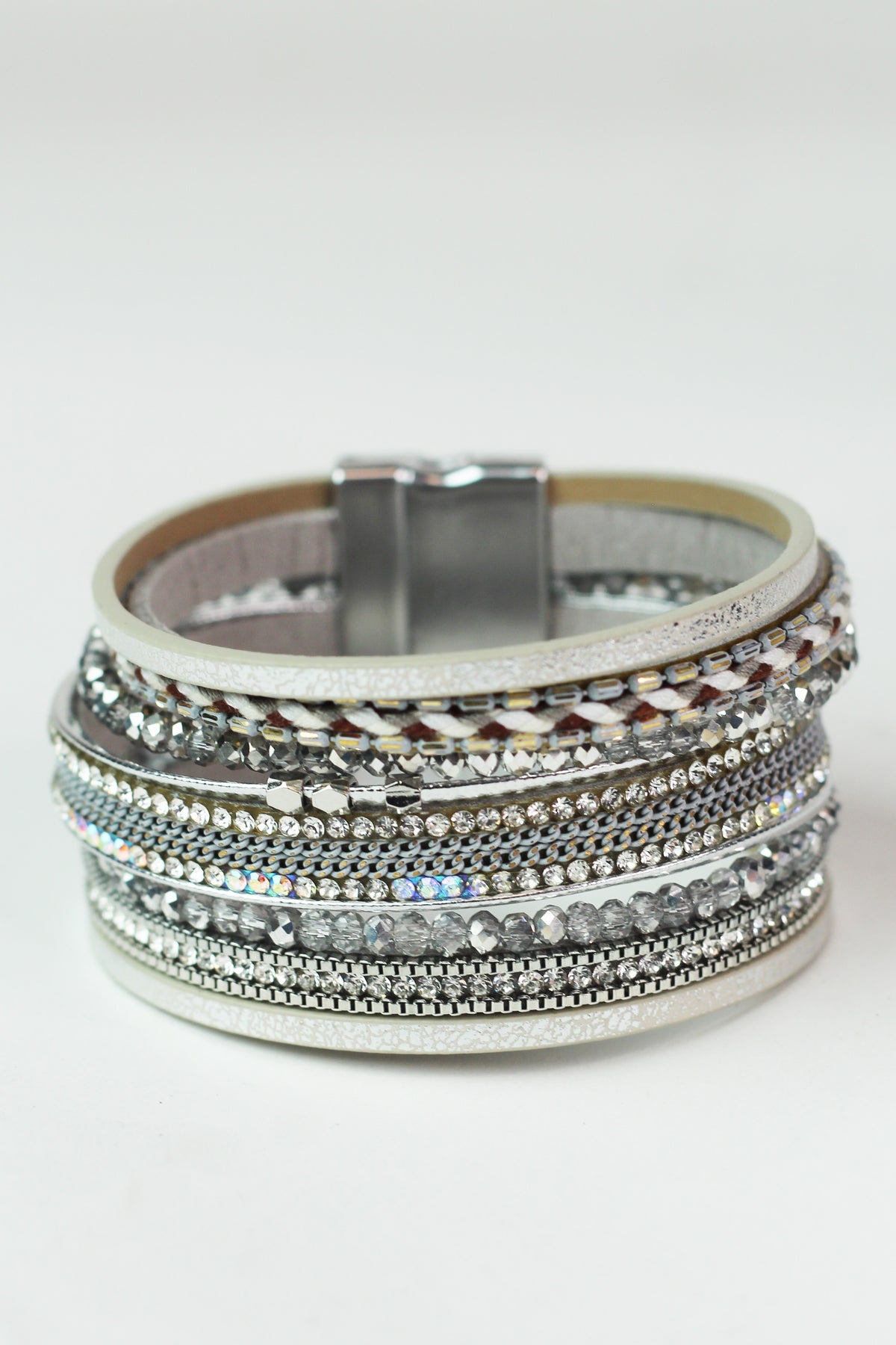 Wide Stones Beads Rope & Strips Magnetic Bracelet