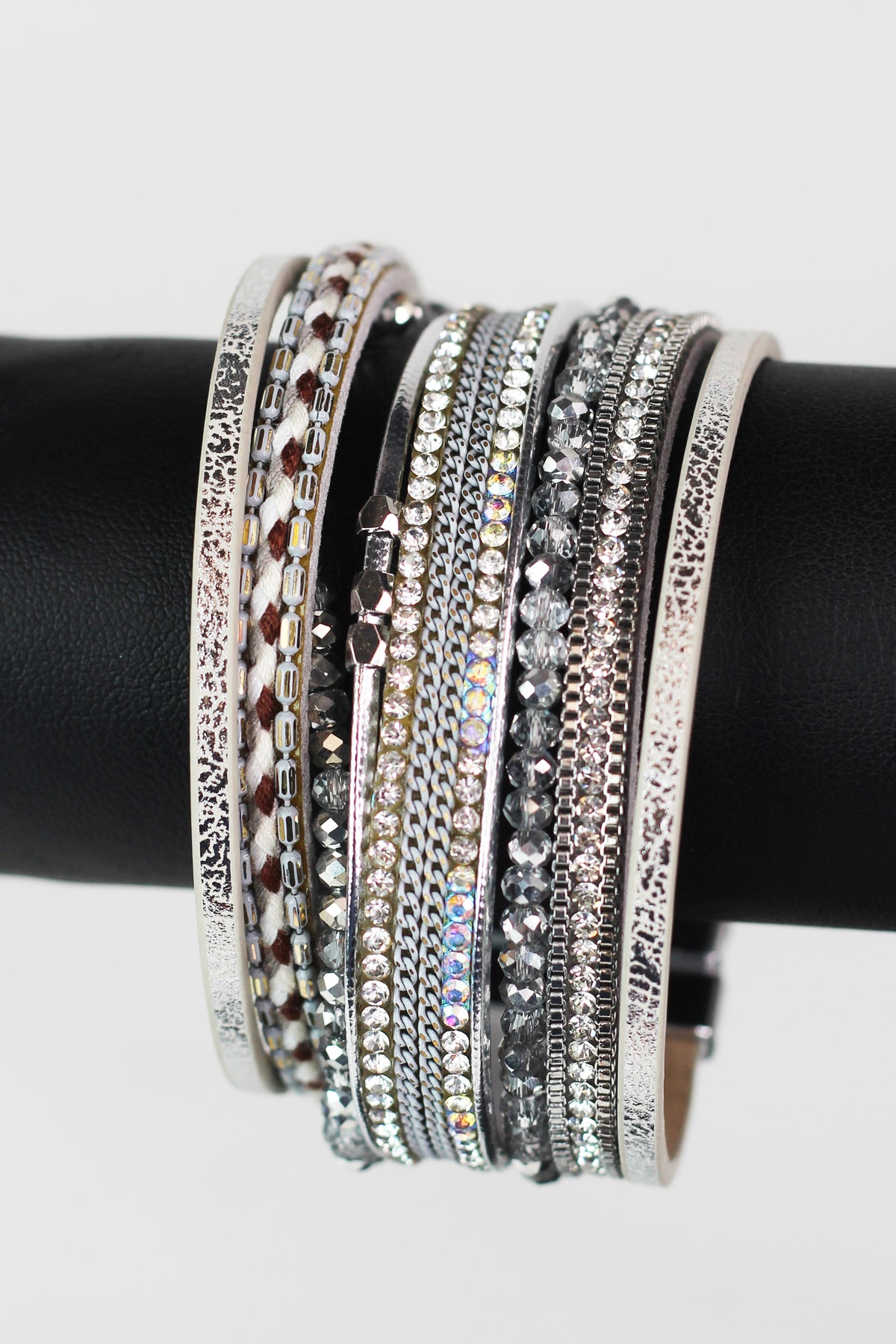 Wide Stones Beads Rope & Strips Magnetic Bracelet