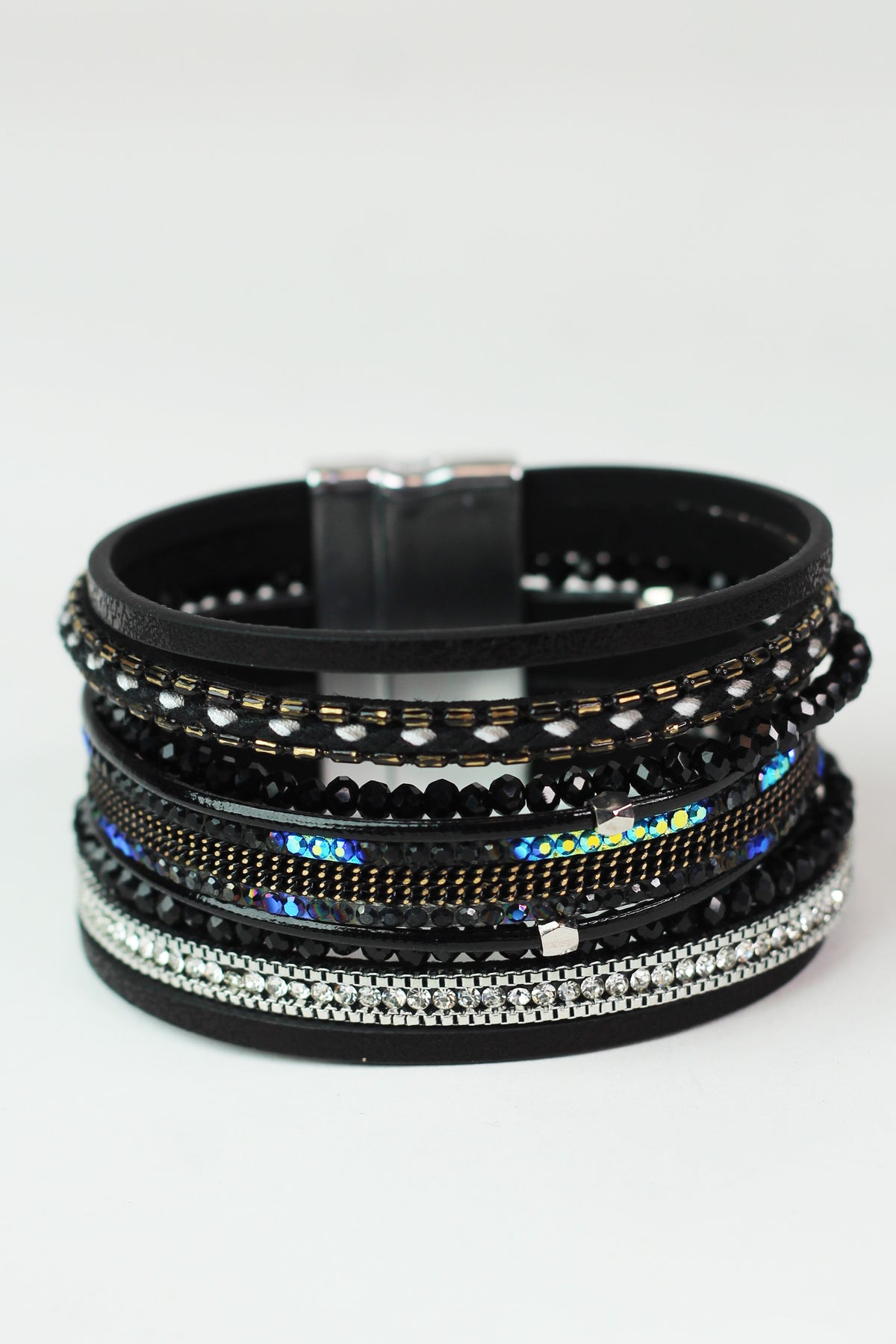 Wide Stones Beads Rope & Strips Magnetic Bracelet