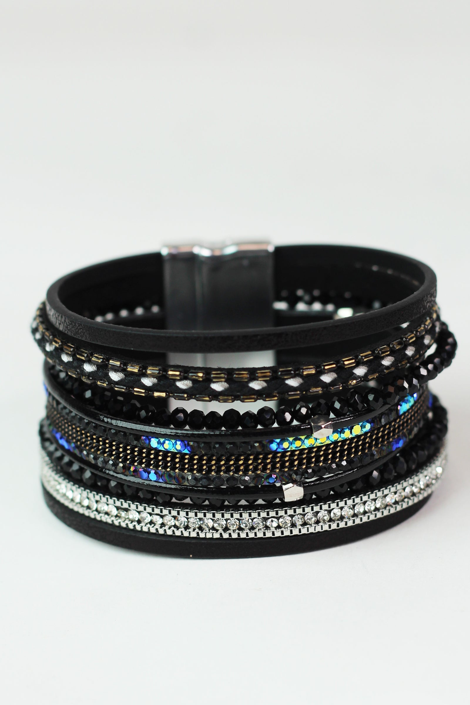 Wide Stones Beads Rope & Strips Magnetic Bracelet
