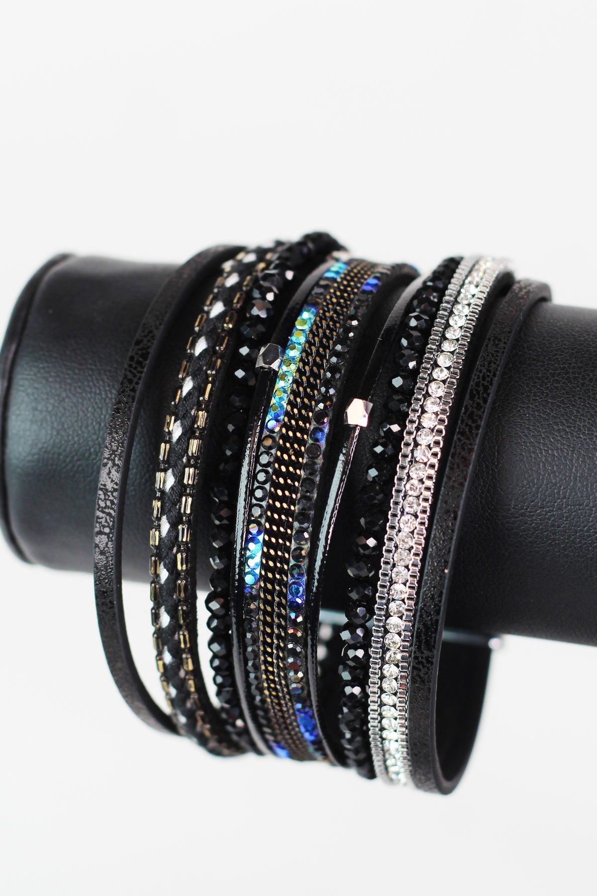 Wide Stones Beads Rope & Strips Magnetic Bracelet