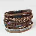 Wide Stones Beads Rope & Strips Magnetic Bracelet