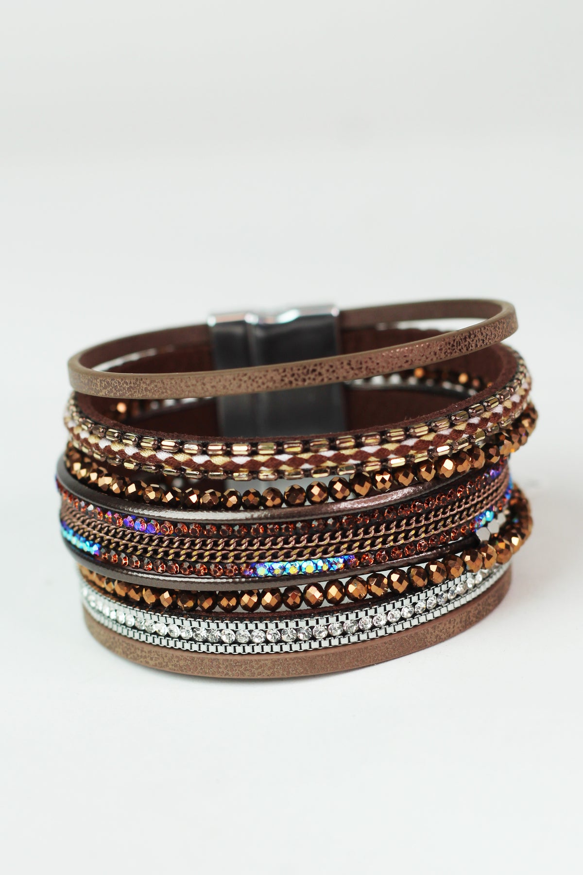 Wide Stones Beads Rope &amp; Strips Magnetic Bracelet