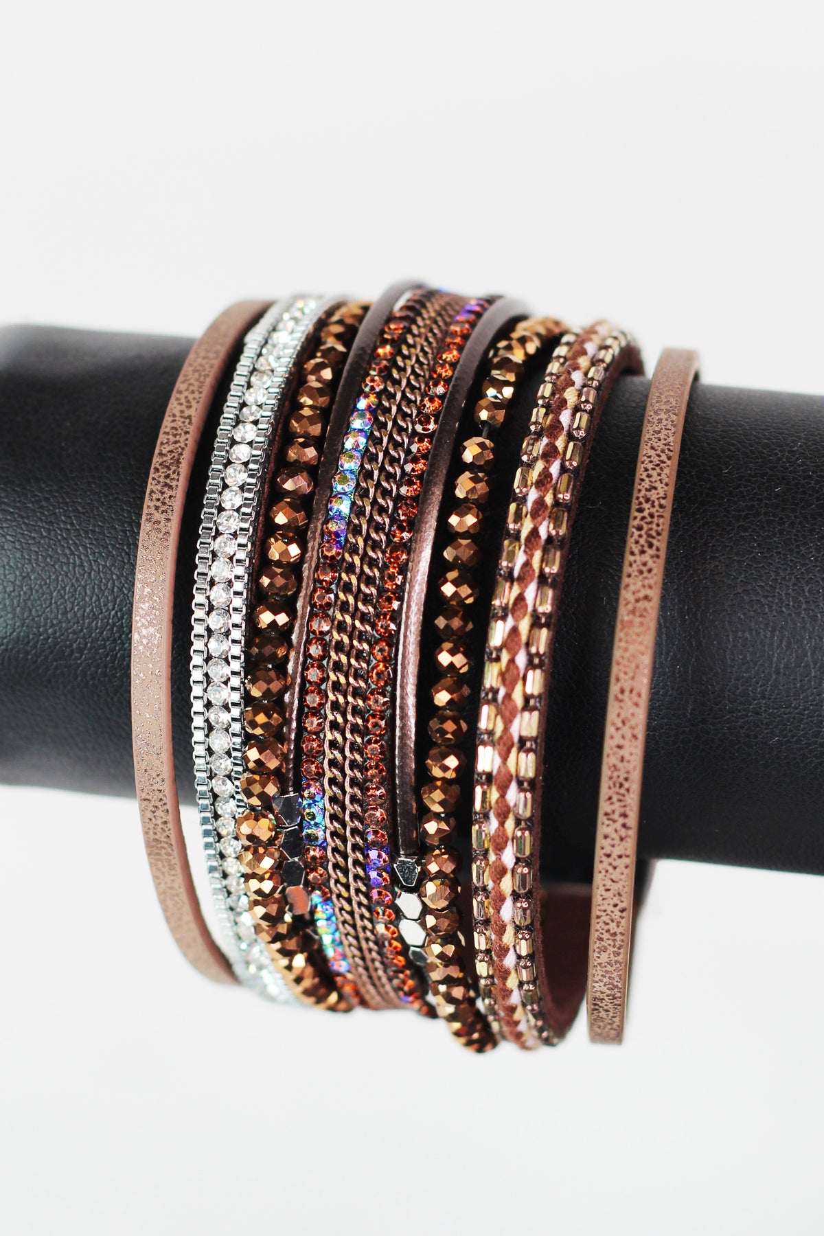 Wide Stones Beads Rope & Strips Magnetic Bracelet