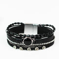 Thin Barrel Beads Stones Strips & Round Center Magnetic Bracelet