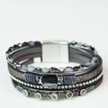 Thin Barrel Beads Stones Strips & Round Center Magnetic Bracelet