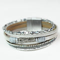 Thin Barrel Beads Stones Strips & Pave Infinity Magnetic Bracelet
