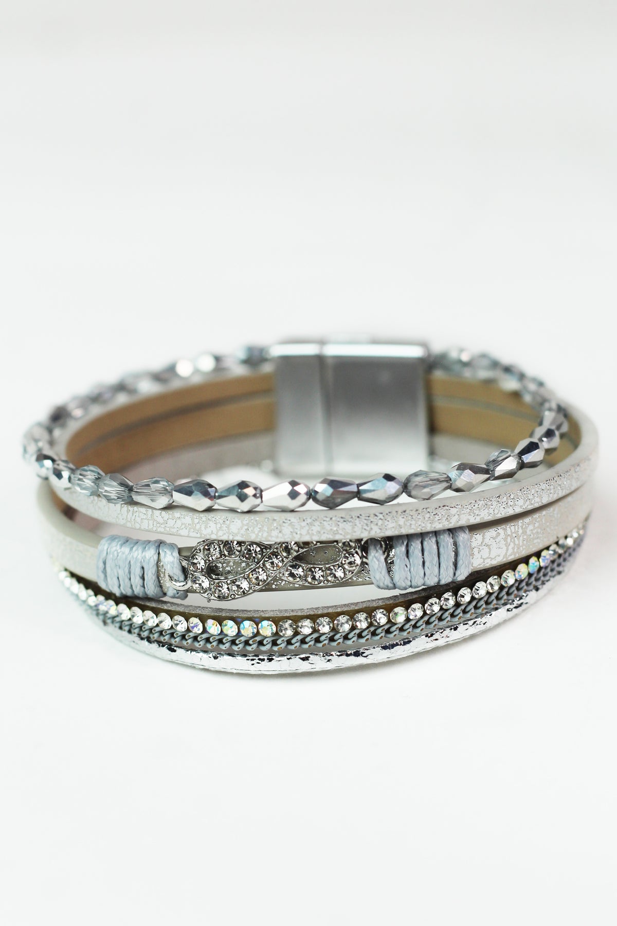 Thin Barrel Beads Stones Strips & Pave Infinity Magnetic Bracelet