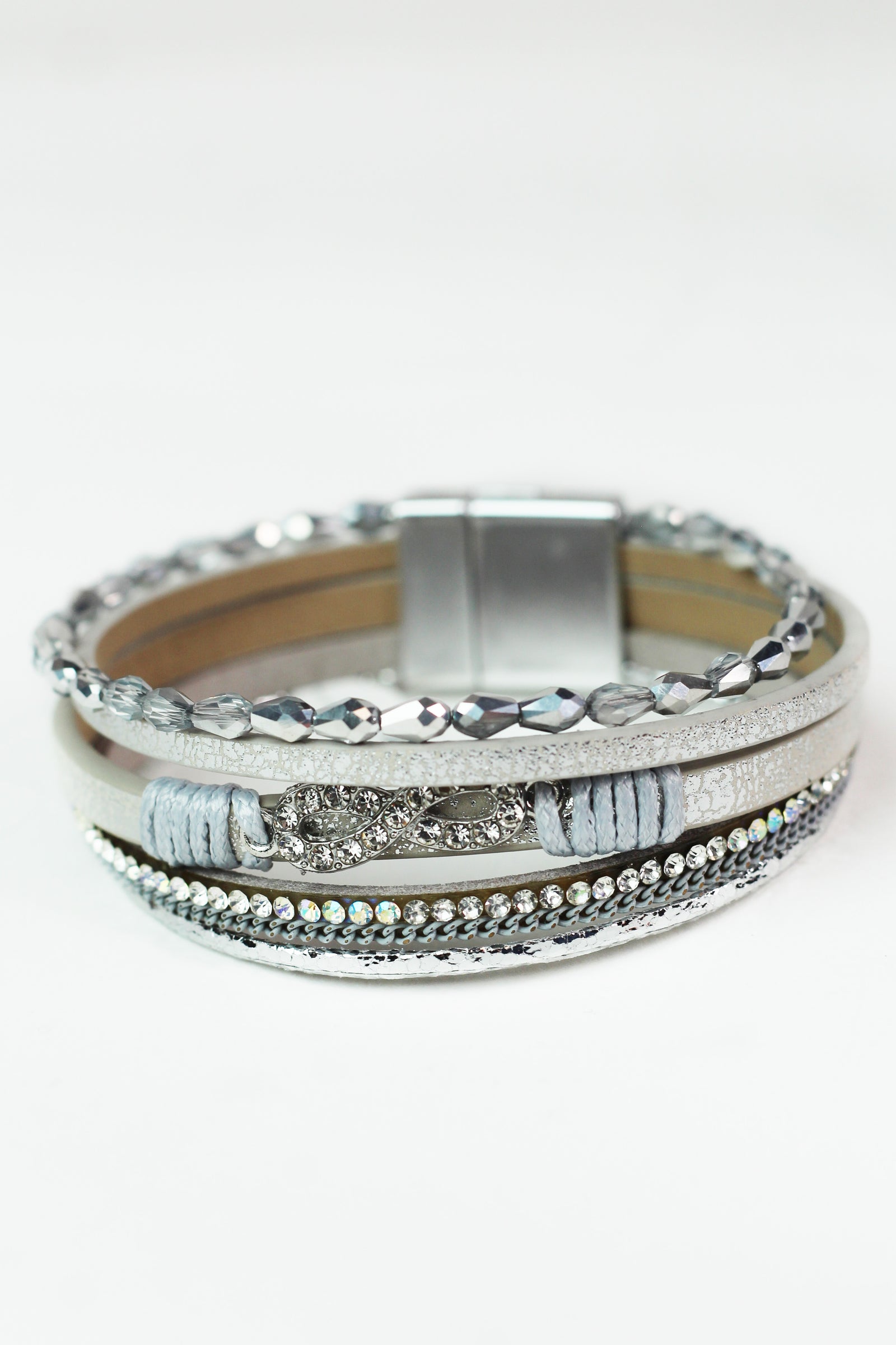 Thin Barrel Beads Stones Strips & Pave Infinity Magnetic Bracelet