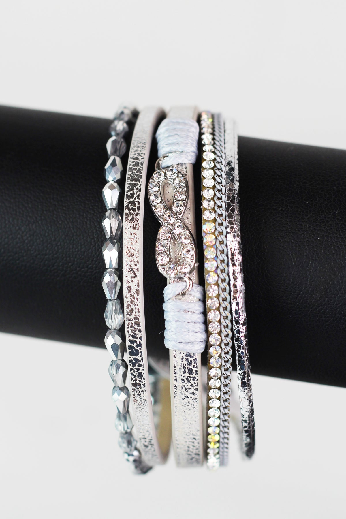 Thin Barrel Beads Stones Strips & Pave Infinity Magnetic Bracelet