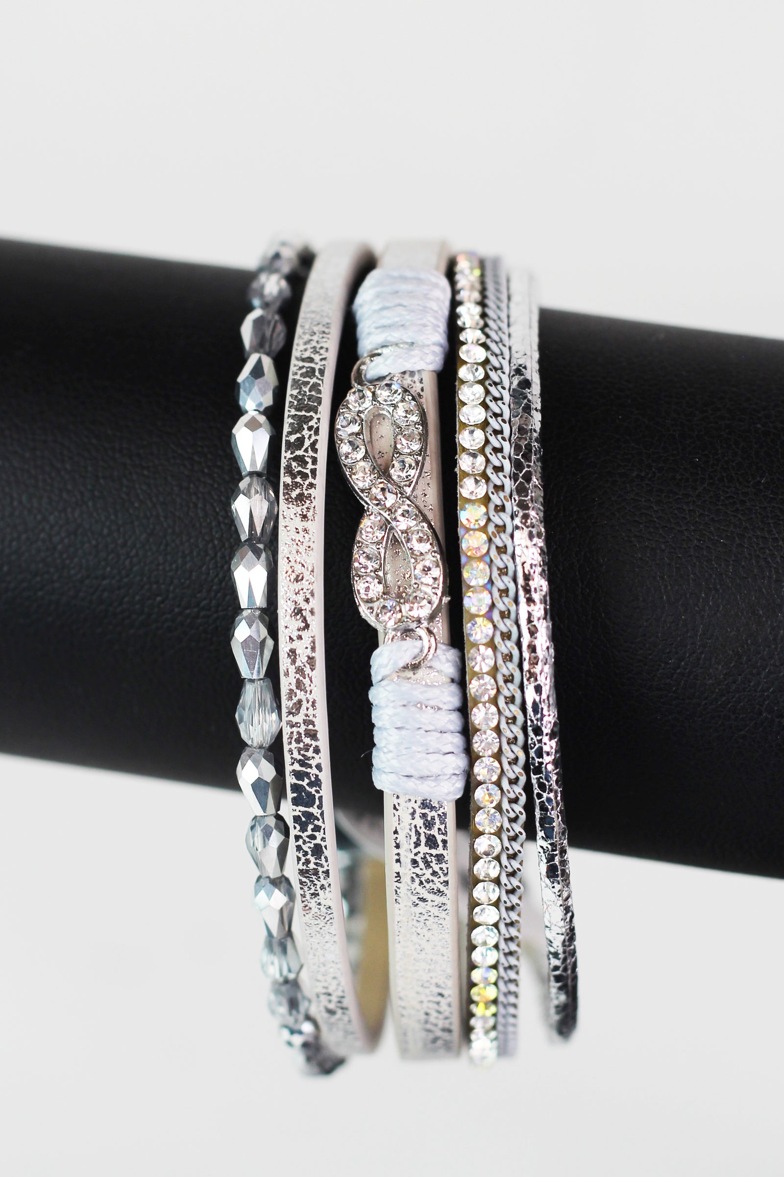 Thin Barrel Beads Stones Strips & Pave Infinity Magnetic Bracelet