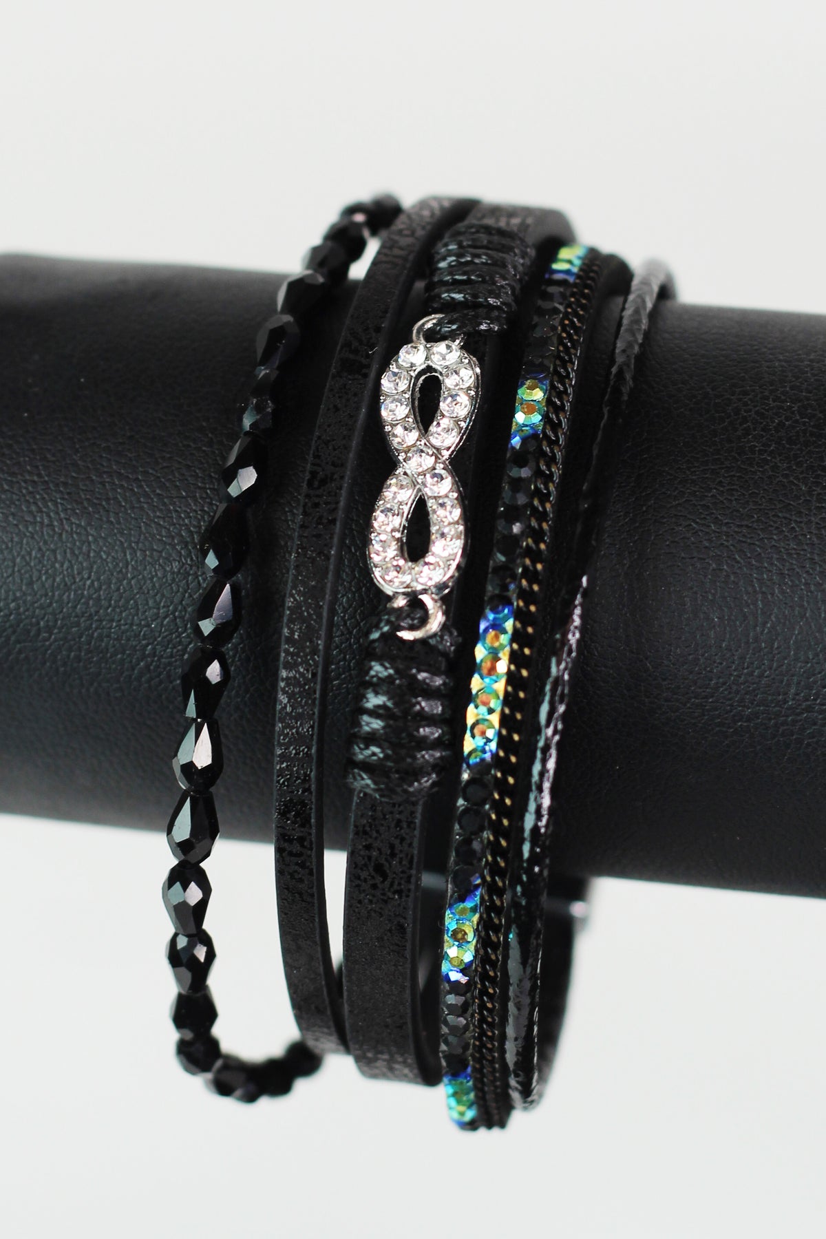 Thin Barrel Beads Stones Strips & Pave Infinity Magnetic Bracelet