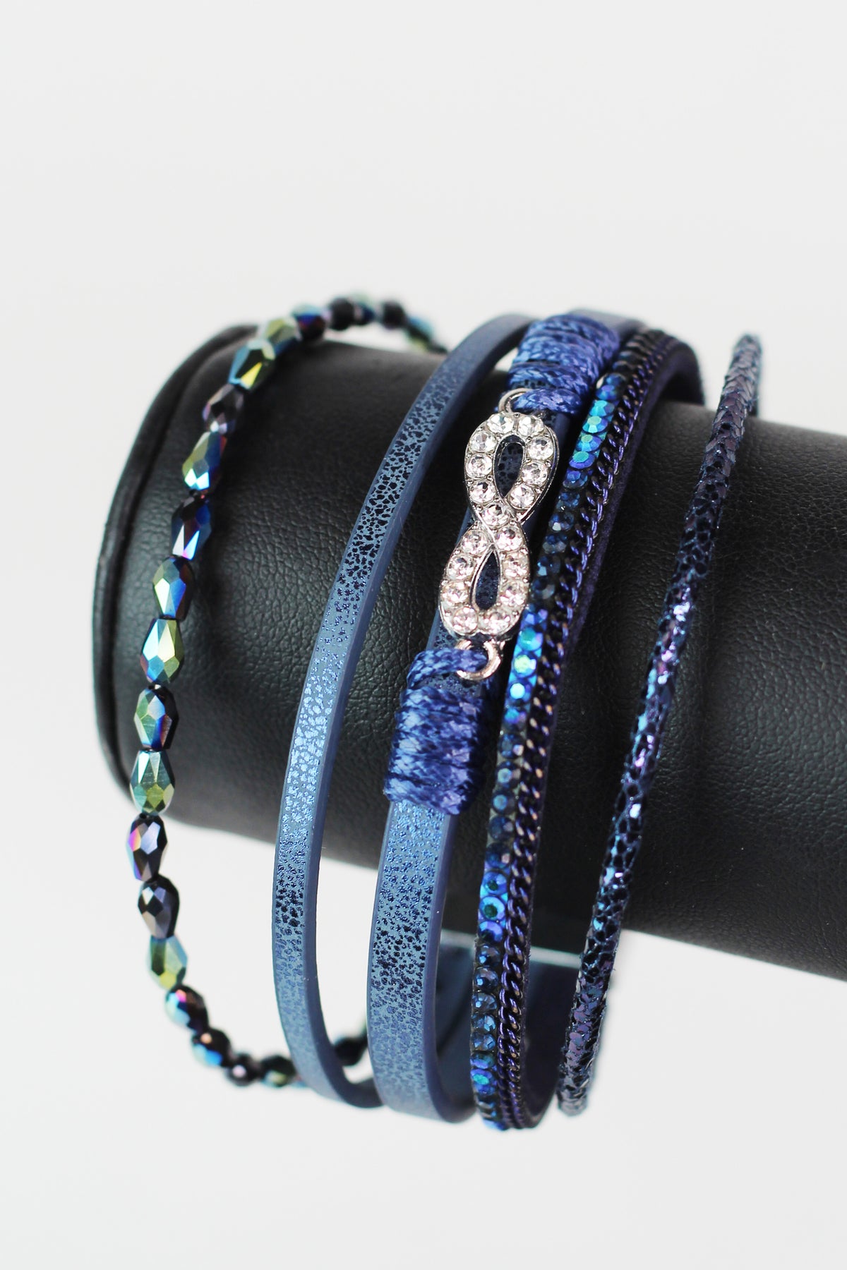 Thin Barrel Beads Stones Strips & Pave Infinity Magnetic Bracelet