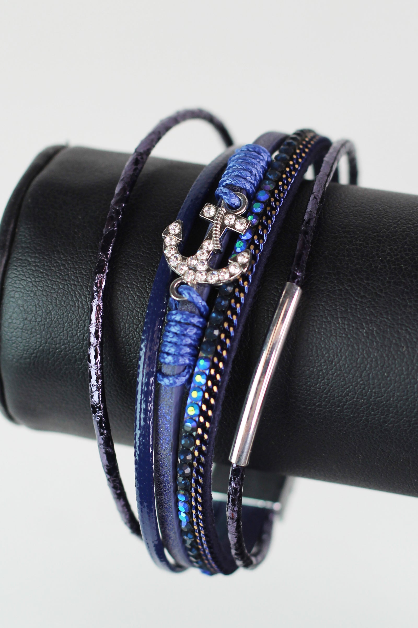 Thin Strips Stones & Pave Anchor Magnetic Bracelet