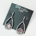 Rhinestone Open Teardrop & Inner Oval Burst Earrings