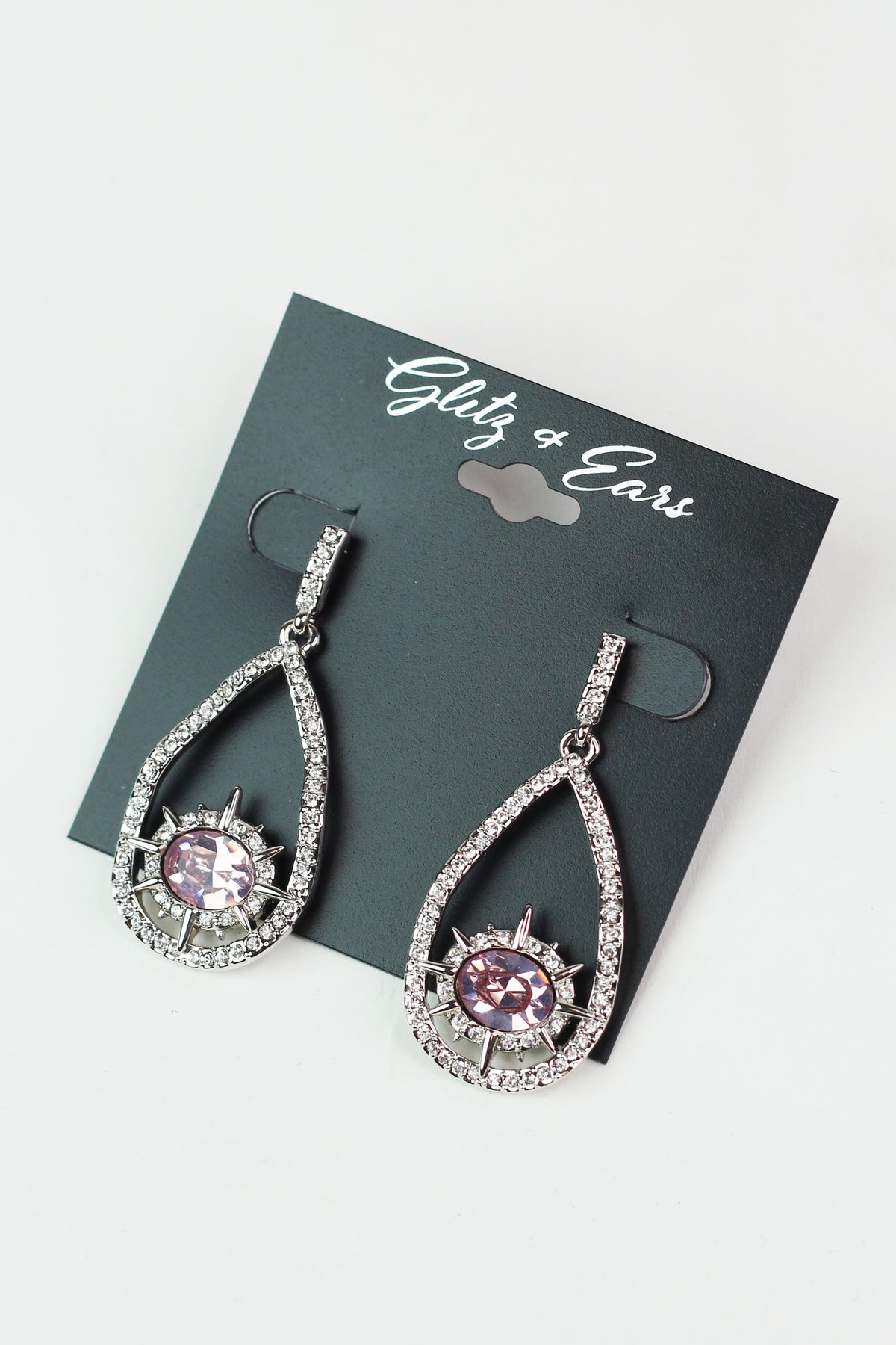 Rhinestone Open Teardrop & Inner Oval Burst Earrings