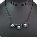 3 Flowers w/ Rhinestone Center Cord Necklace