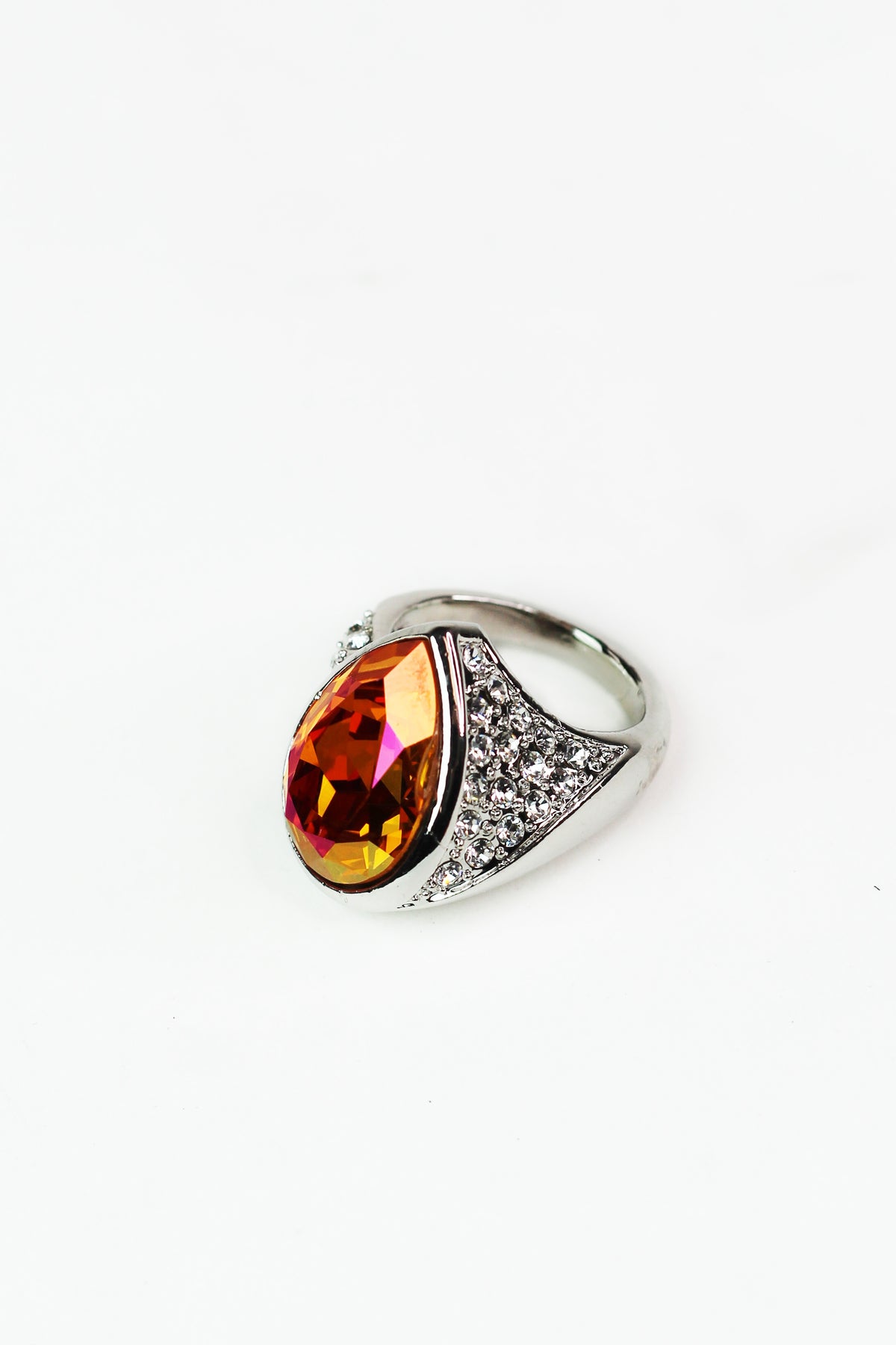 Teardrop Stone & Side Rhinestones Ring