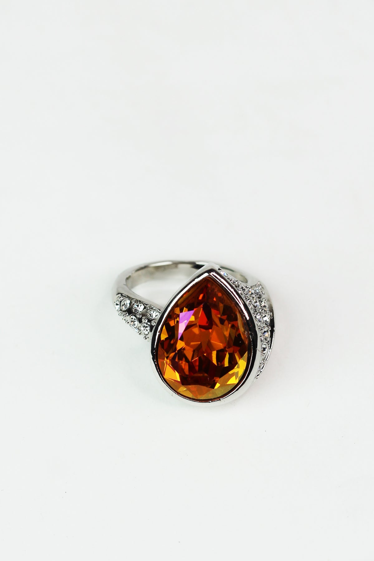 Teardrop Stone & Side Rhinestones Ring