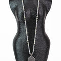 Long Beaded Necklace w/ Pave Trimmed Slate Pendant