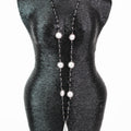 Long Bead & Pave Pearl Necklace w/ Wire & Glass Pendant