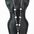 Long Pearl & Pave Pearl Necklace w/ Wire & Glass Pendant
