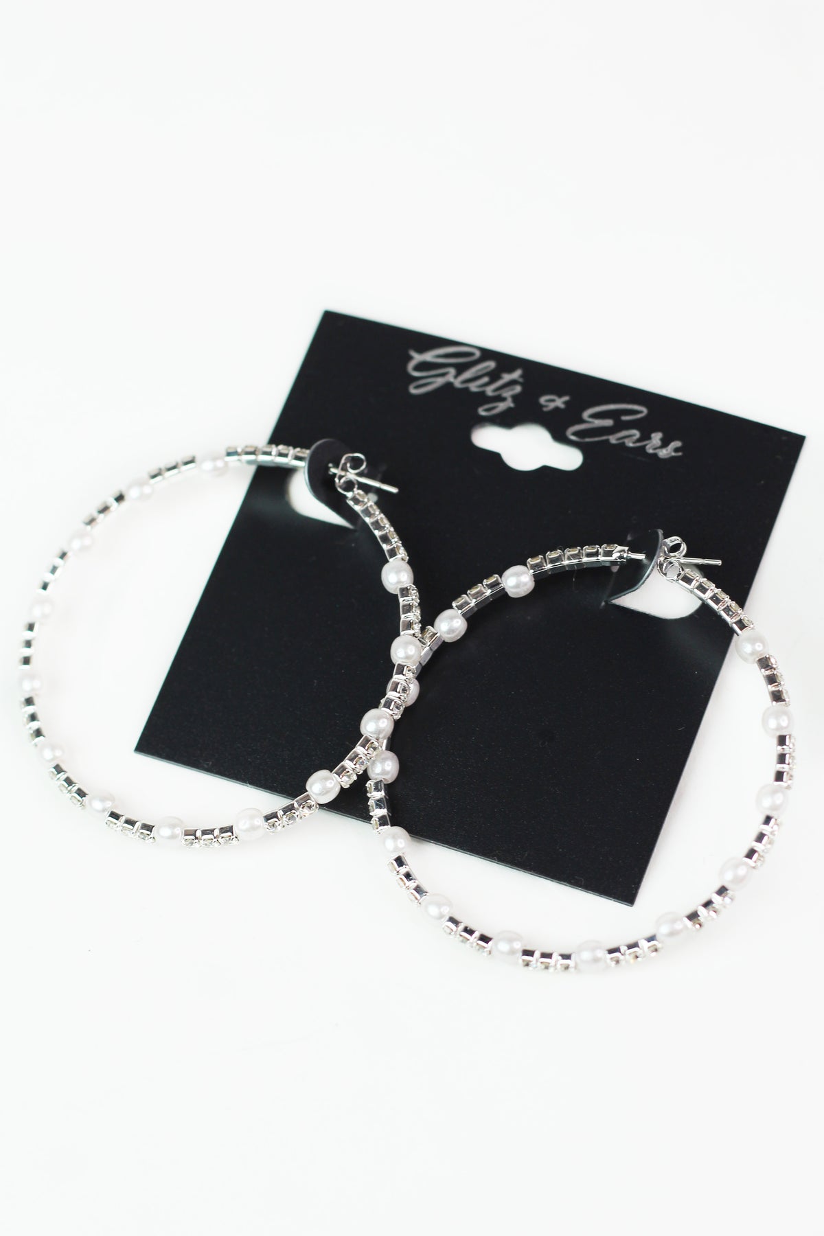 Rhinestone w/ Spaced Pearls Hoop Earrings