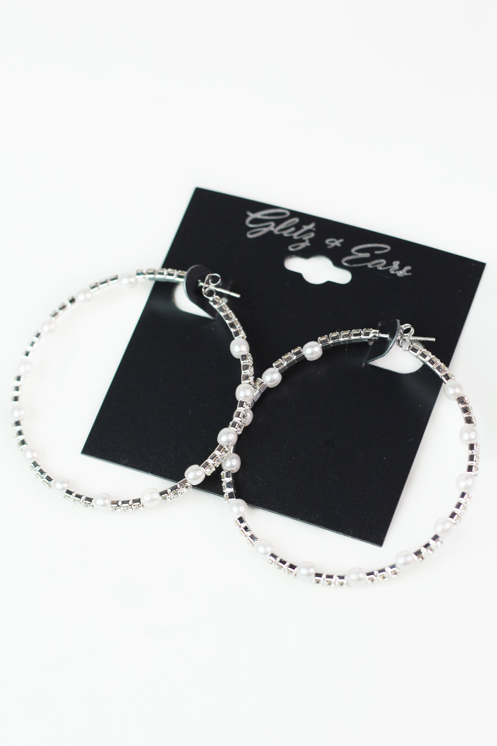 Rhinestone w/ Spaced Pearls Hoop Earrings