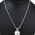 Chain Link Necklace w/ Pearl Ball Pendant