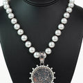 Pearl Necklace w/ Pearl Trimmed Liberty Coin Pendant
