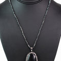 Metallic Bead Necklace w/ Pave Trimmed Stone Pendant